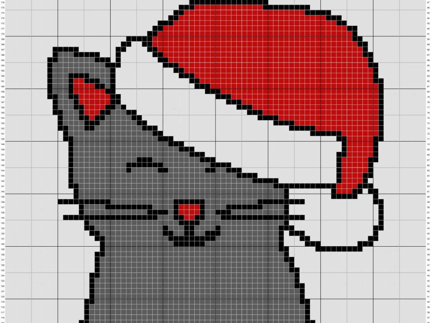 Christmas Cat With Santa Hat Graph + Written Pattern For C2C & Tapestry Crochet - Cat C2C Crochet Pattern - Crochet Christmas Blanket Gift