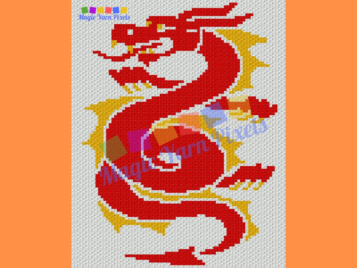 Chinese Dragon Graph + Written Pattern For C2C & Tapestry Crochet - Crochet Dragon Pattern - Chinese Dragon C2C Blanket - Red Dragon Blanket