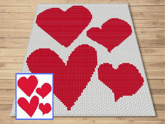 Valentines Hearts Graph & Pattern C2C and Tapestry Crochet - C2C Hearts Graphgan - Hearts Baby Crochet Blanket -Hearts C2C Blanket Gift Baby