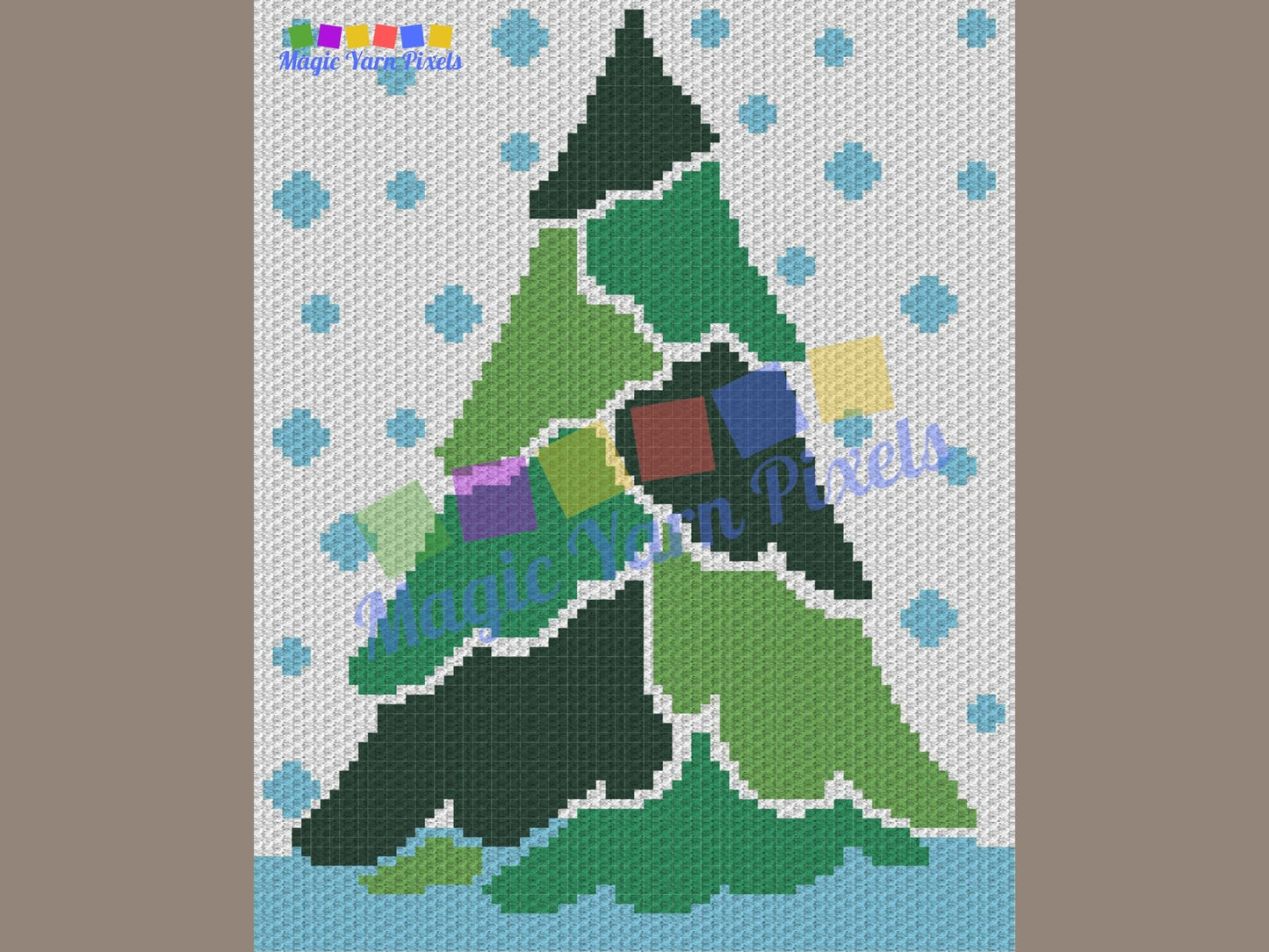 Christmas Tree With Snow Pattern Graph + Written Pattern For C2C & Tapestry Crochet - Christmas Crochet Pattern - Christmas Tree C2C Blanket