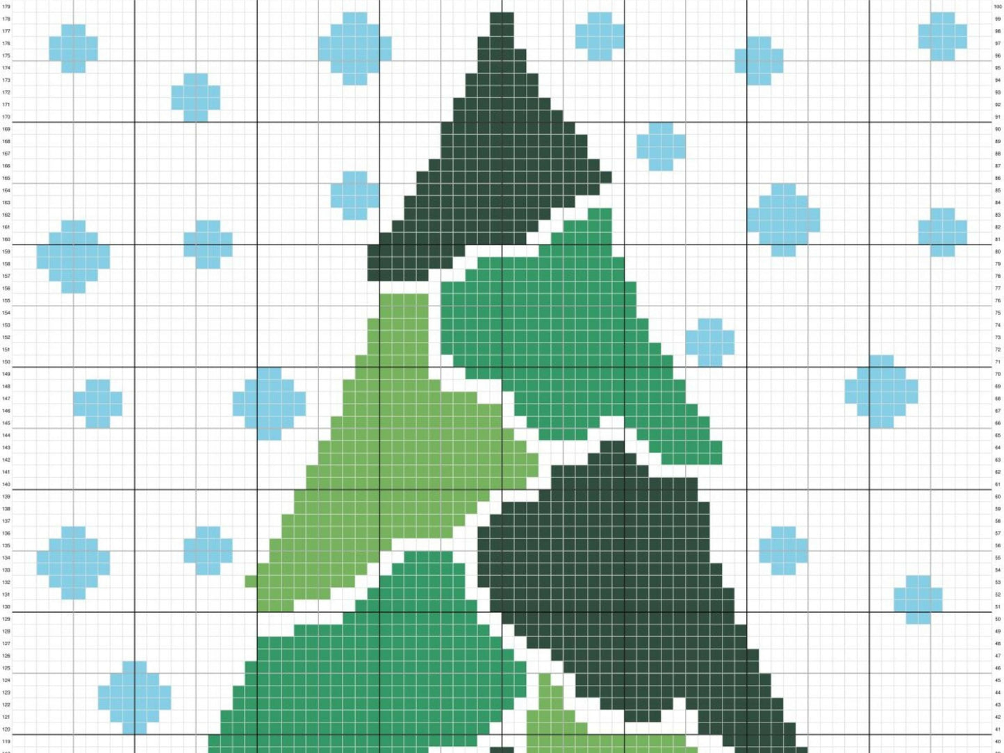 Christmas Tree With Snow Pattern Graph + Written Pattern For C2C & Tapestry Crochet - Christmas Crochet Pattern - Christmas Tree C2C Blanket