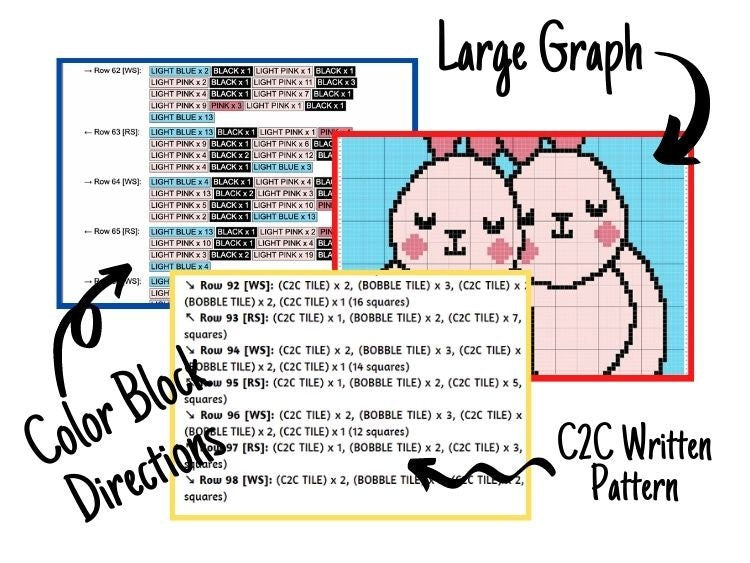 Valentines Love Bunny Graph + Written Pattern For C2C & Tapestry Crochet - Valentines C2C Graphgan - Crochet Love Bunny Blanket - Baby Gift