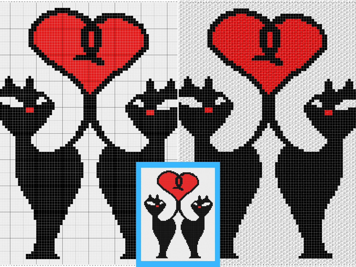 Valentines Cats Graph & Pattern C2C and Tapestry Crochet -Cat Crochet Graphgan Cat C2C Crochet Blanket -Crochet Animal C2C Blanket Gift Baby