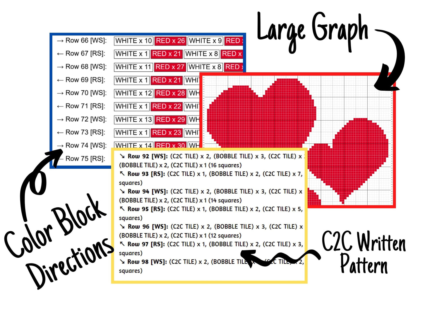 Valentines Hearts Graph & Pattern C2C and Tapestry Crochet - C2C Hearts Graphgan - Hearts Baby Crochet Blanket -Hearts C2C Blanket Gift Baby