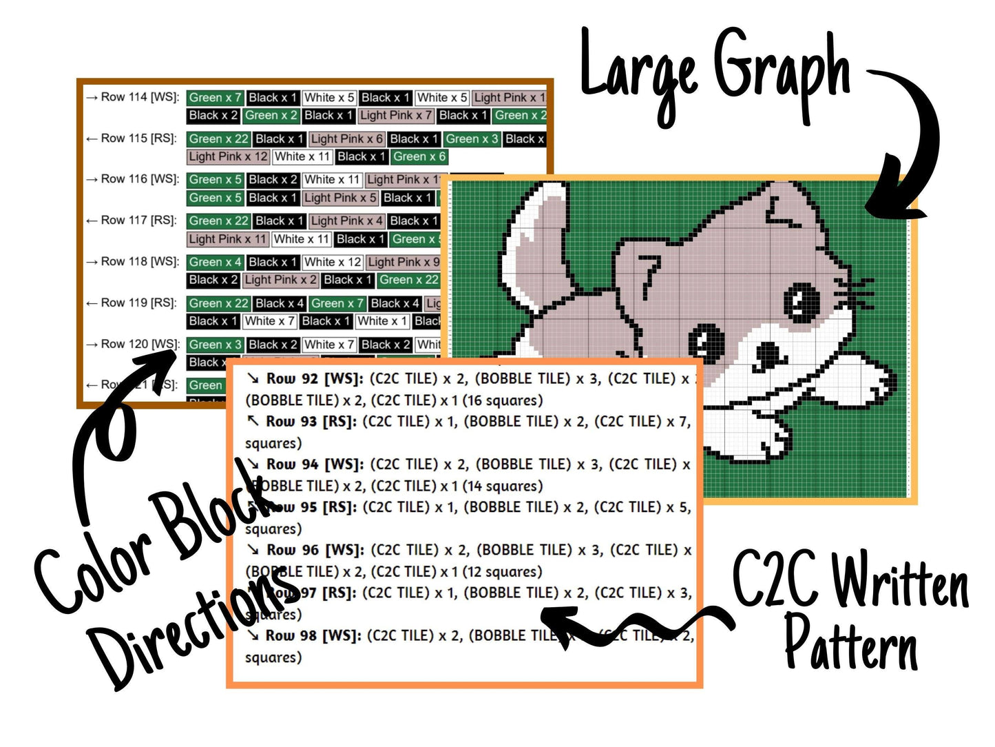Baby Kitten Graph & Pattern C2C and Tapestry Crochet - Kitty Blanket Graphgan Kitty Cat Crochet Blanket - Crochet Cat C2C Blanket Gift Baby