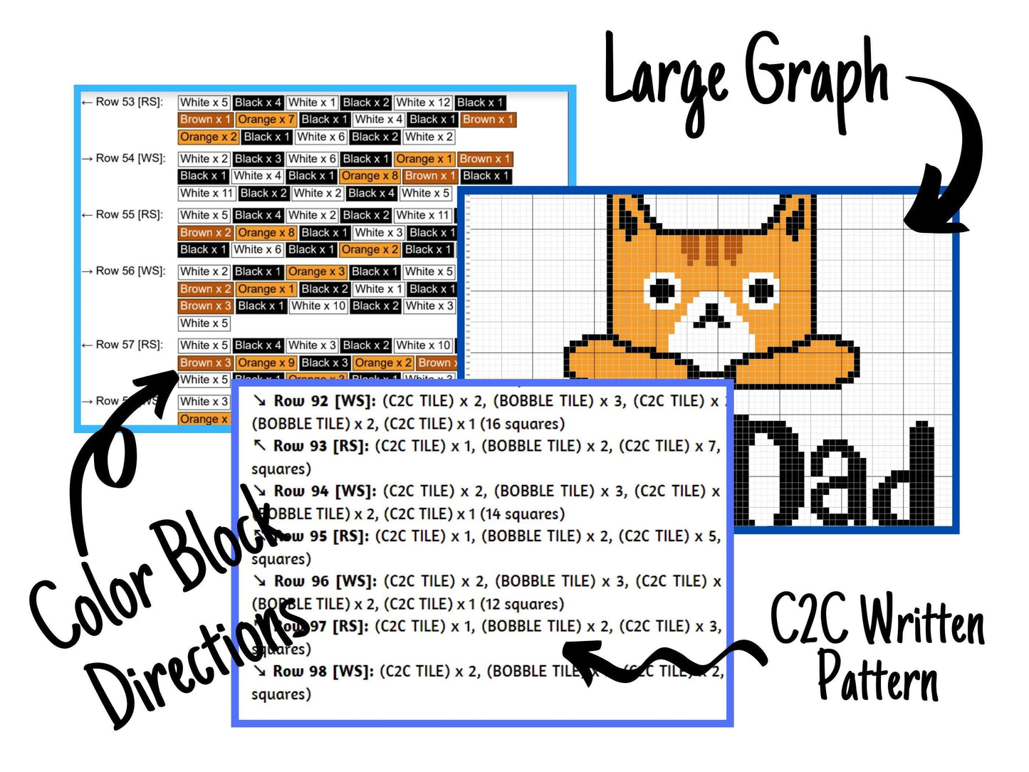 Cat Dad Kitty Graph & Pattern C2C and Tapestry Crochet - Crochet Cat Boy Graphgan - Cat Dad Crochet Blanket Cat Owner Gift C2C Kitty Blanket
