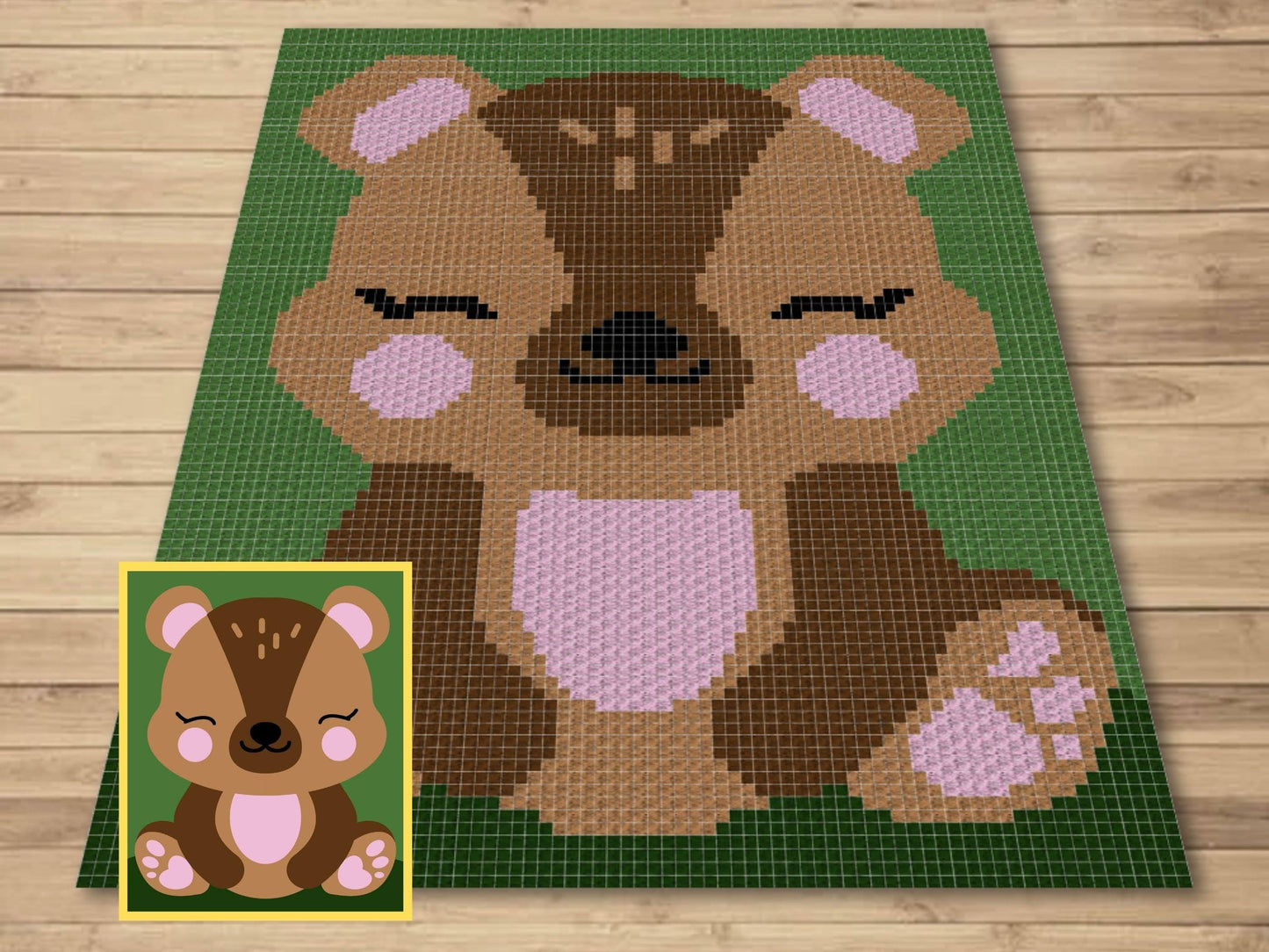 Cute Baby Bear Graph & Pattern C2C and Tapestry Crochet - Bear Blanket Graphgan - C2C Bear Crochet Blanket - C2C Woodland Blanket Gift Baby