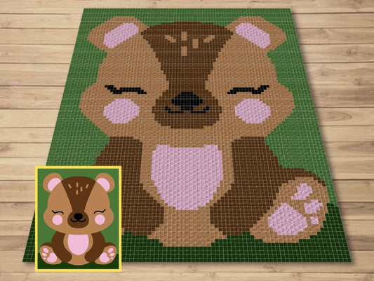 Cute Baby Bear Graph & Pattern C2C and Tapestry Crochet - Bear Blanket Graphgan - C2C Bear Crochet Blanket - C2C Woodland Blanket Gift Baby