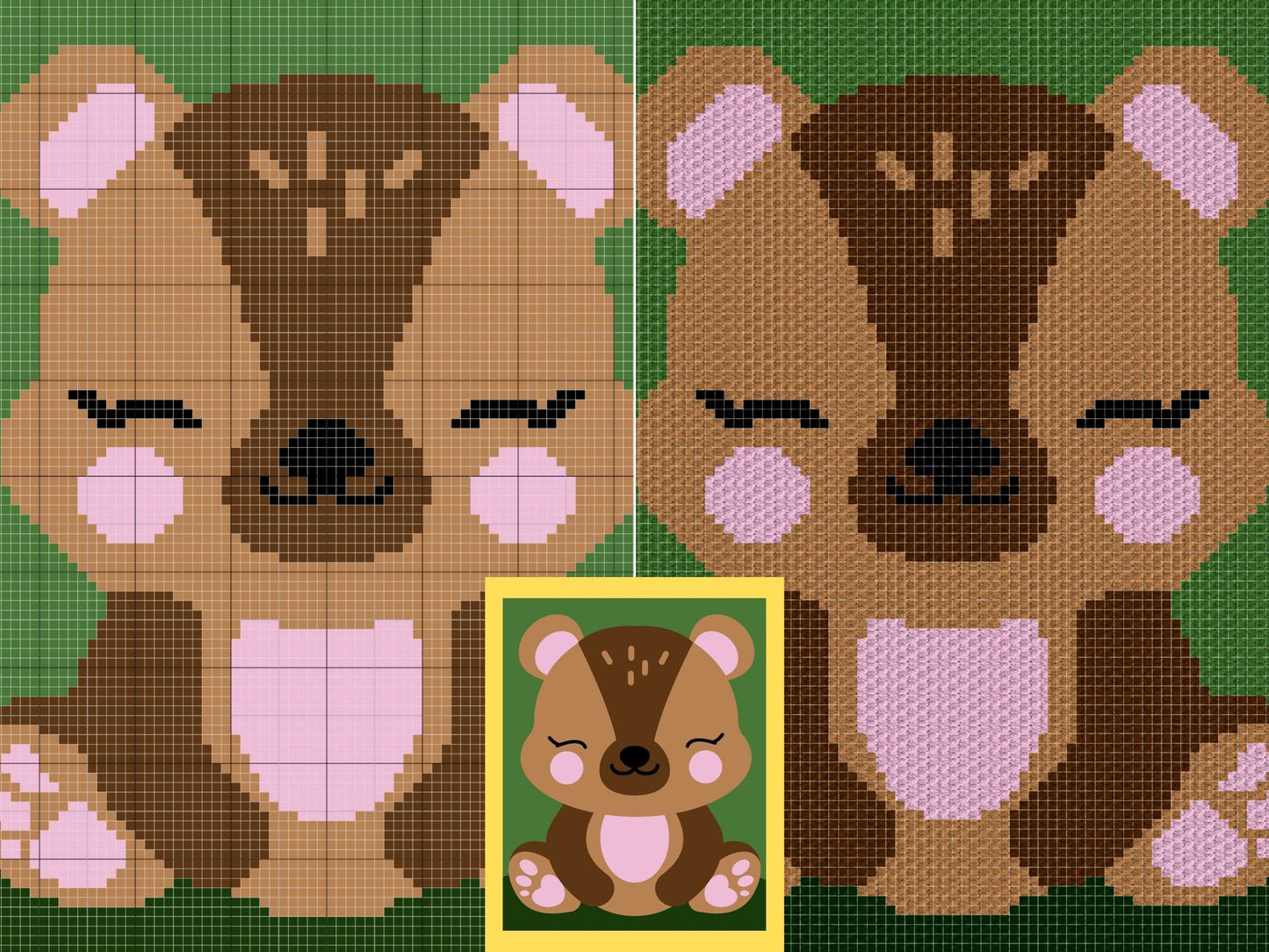 Cute Baby Bear Graph & Pattern C2C and Tapestry Crochet - Bear Blanket Graphgan - C2C Bear Crochet Blanket - C2C Woodland Blanket Gift Baby