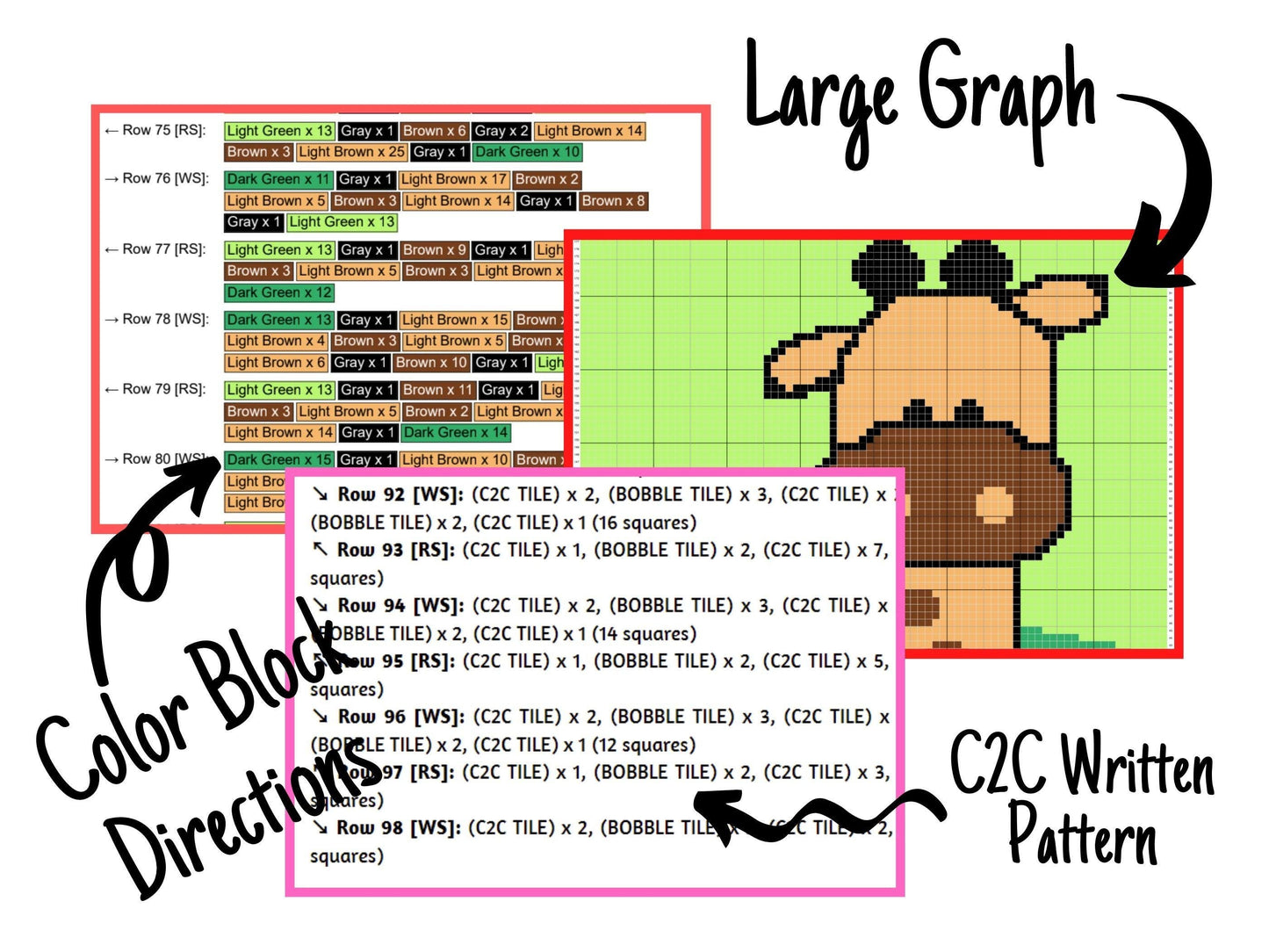 Cute Baby Giraffe Graph & Pattern C2C Tapestry Crochet Giraffe Nursery Graphgan Giraffe Crochet Blanket C2C Jungle Nursery Decor Gift Baby