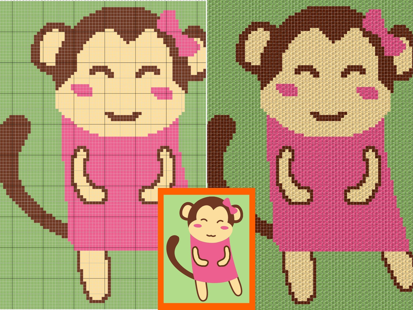 Baby Girl Monkey Graph & Pattern C2C and Tapestry Crochet Monkey Blanket Graphgan  Baby Animal Crochet Blanket C2C Jungle Nursery Decor Gift