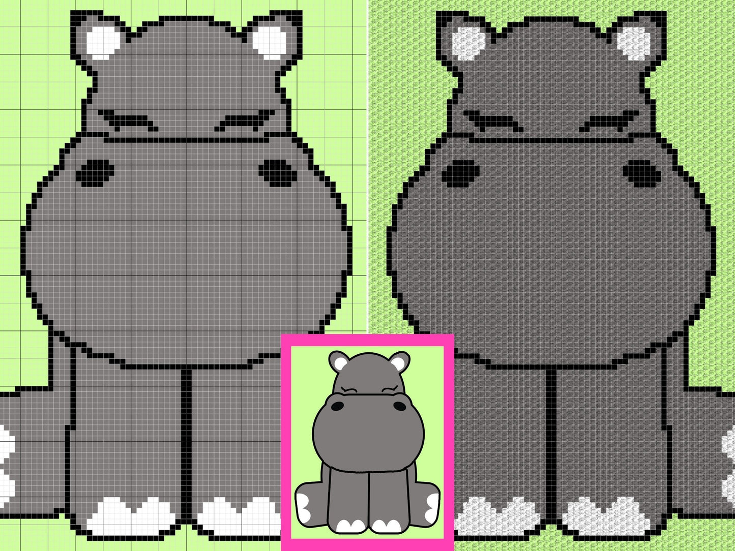 Cute Baby Hippo Graph & Pattern C2C and Tapestry Crochet-Hippo Graphgan-Jungle Nursery Decor Crochet Blanket- Crochet Hippo C2C Baby Blanket