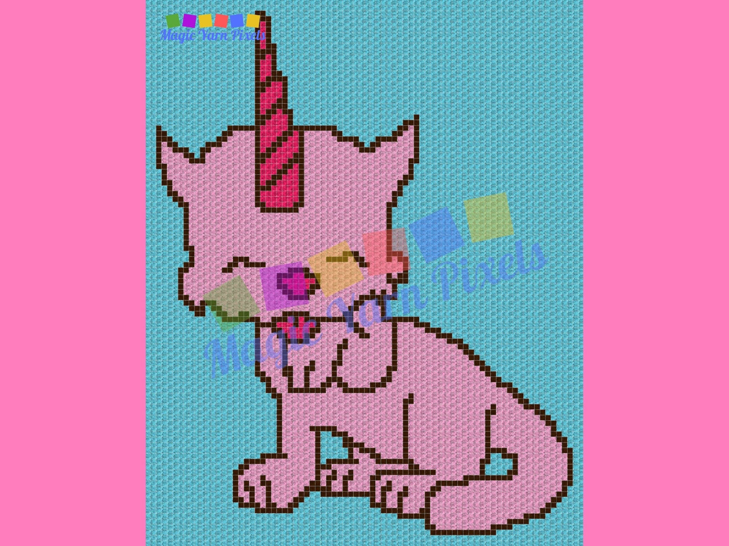 Caticorn Cat Unicorn Graph & Pattern C2C and Tapestry Crochet - Crochet Unicat Graphgan Cute Cat Crochet Blanket - C2C Cat Blanket Gift Baby