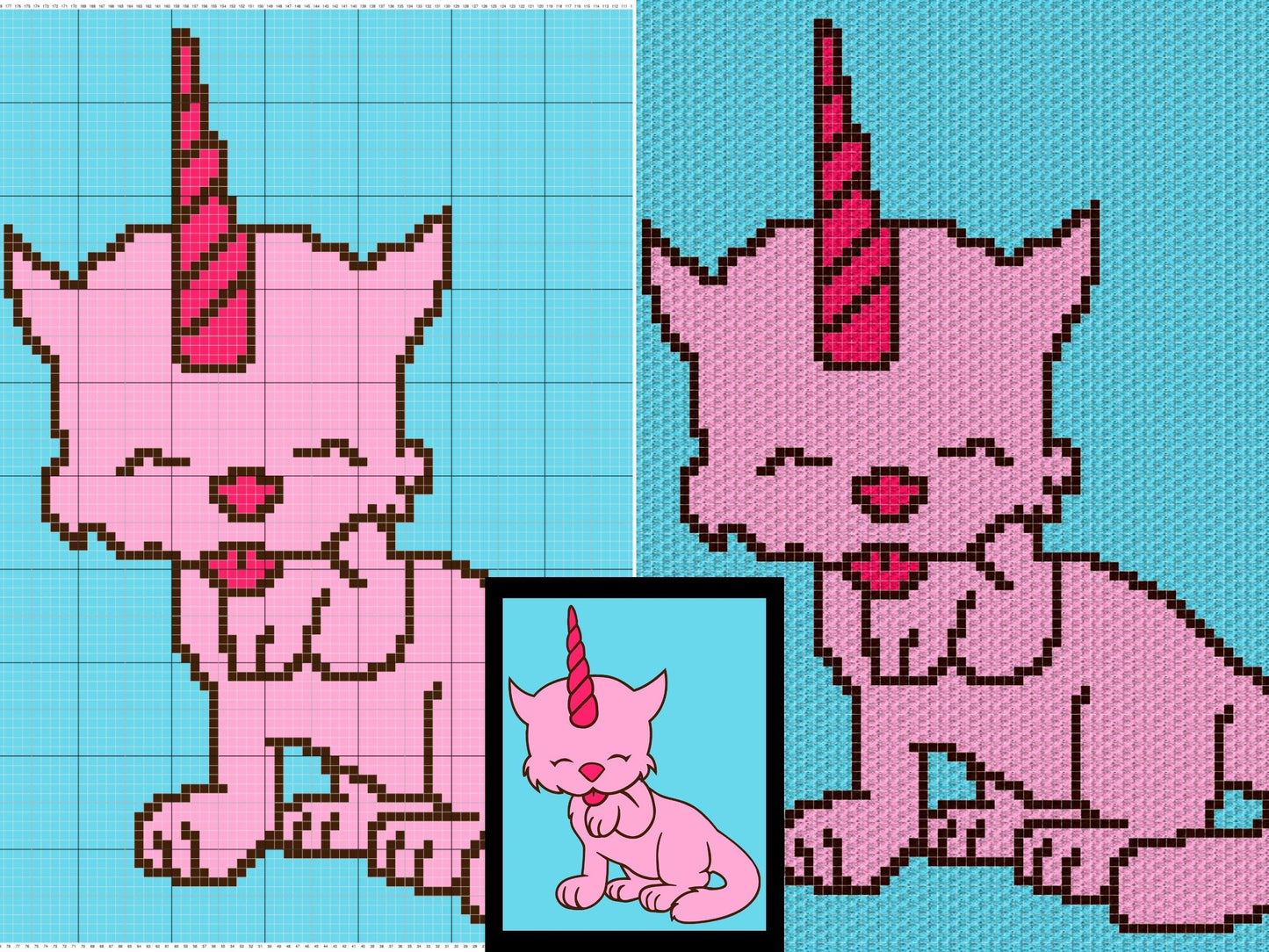 Caticorn Cat Unicorn Graph & Pattern C2C and Tapestry Crochet - Crochet Unicat Graphgan Cute Cat Crochet Blanket - C2C Cat Blanket Gift Baby