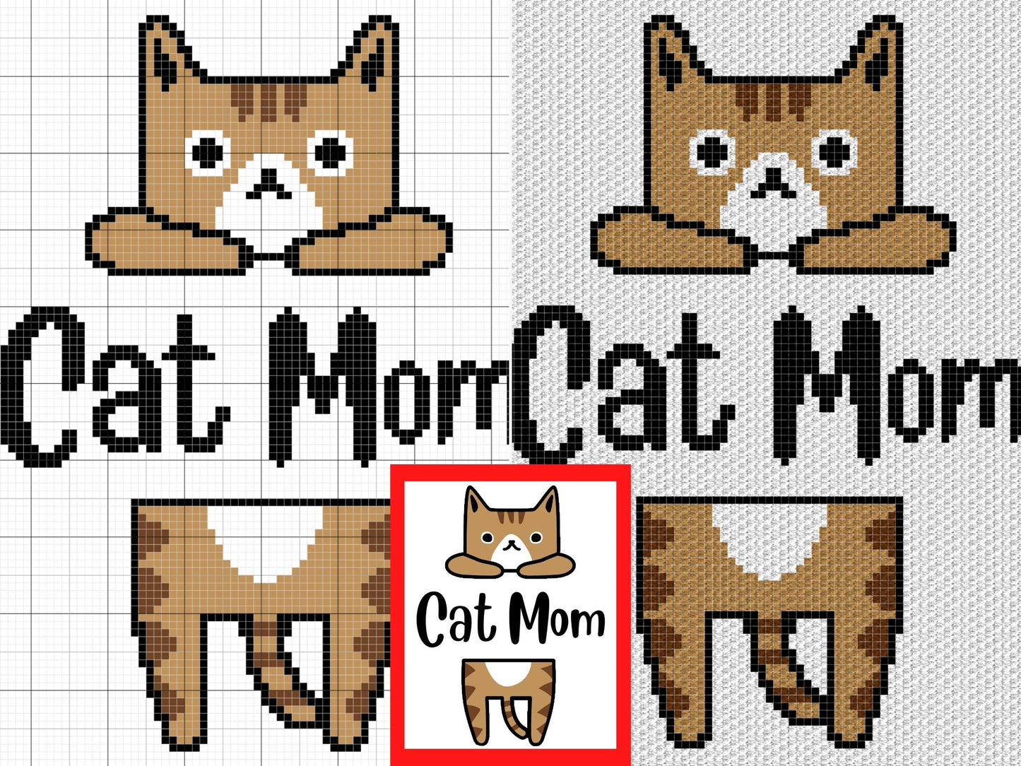 Cat Mom Kitty Graph & Pattern C2C and Tapestry Crochet - Crochet Cat Graphgan Cat Lady Crochet Blanket Cat Owner Gift C2C Blanket and Decor