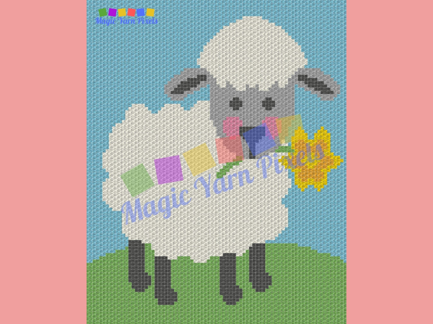 Spring Lamb With Daffodil Graph & Pattern C2C and Tapestry Crochet - Lamb C2C Graphgan Baby Lamb Crochet Blanket C2C Sheep Blanket Gift Baby