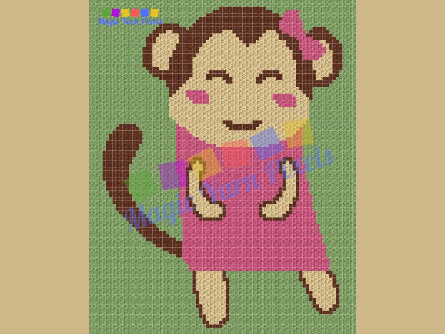Baby Girl Monkey Graph & Pattern C2C and Tapestry Crochet Monkey Blanket Graphgan  Baby Animal Crochet Blanket C2C Jungle Nursery Decor Gift