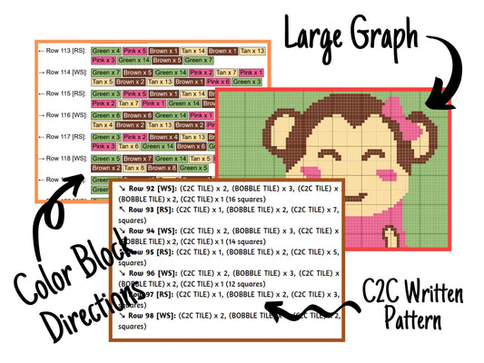 Baby Girl Monkey Graph & Pattern C2C and Tapestry Crochet Monkey Blanket Graphgan  Baby Animal Crochet Blanket C2C Jungle Nursery Decor Gift