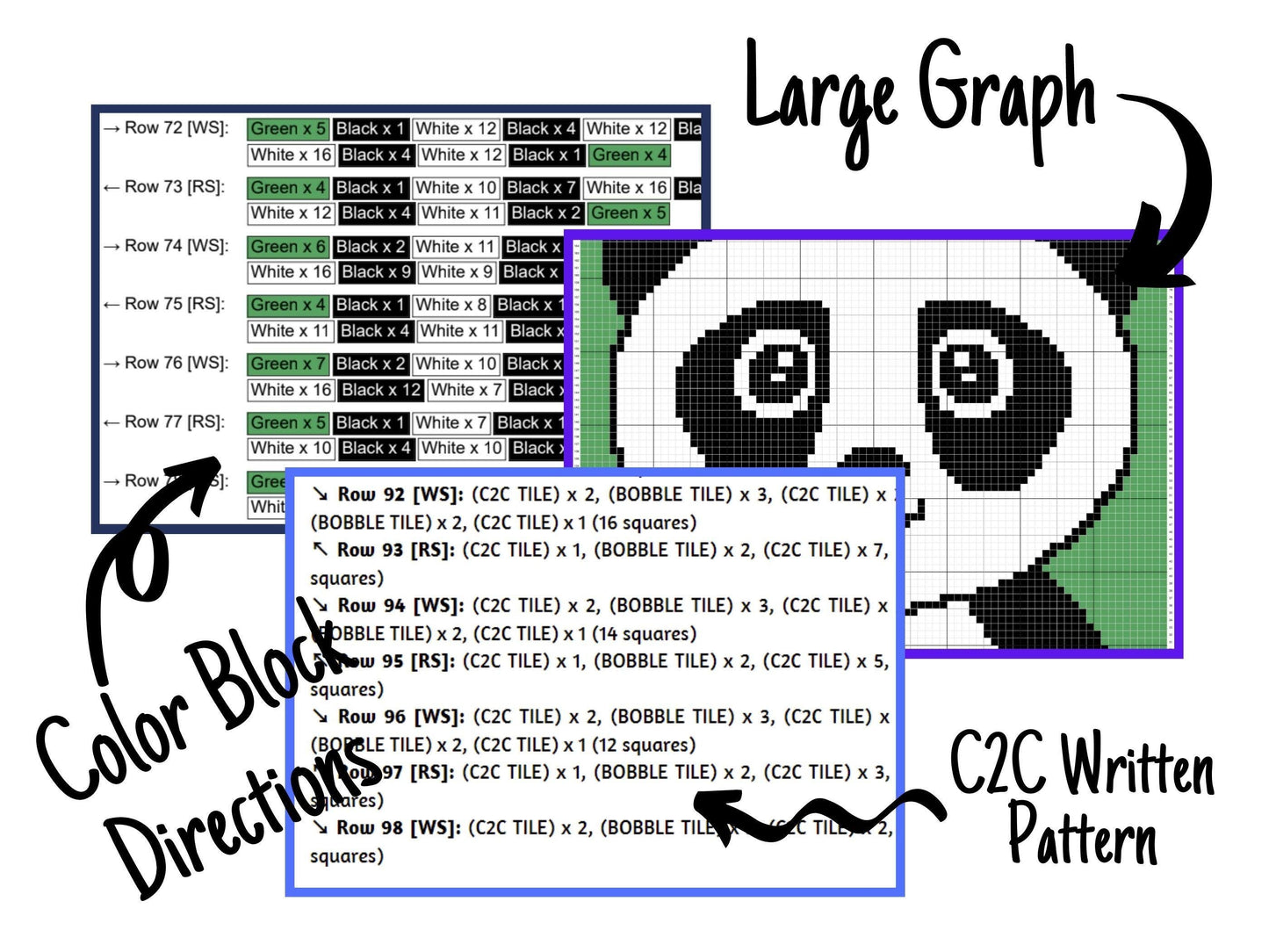 Boy Baby Panda Graph & Pattern C2C and Tapestry Crochet Panda Bear Graphgan-Kawaii Panda Crochet Blanket-C2C Crochet Panda Baby Blanket Gift