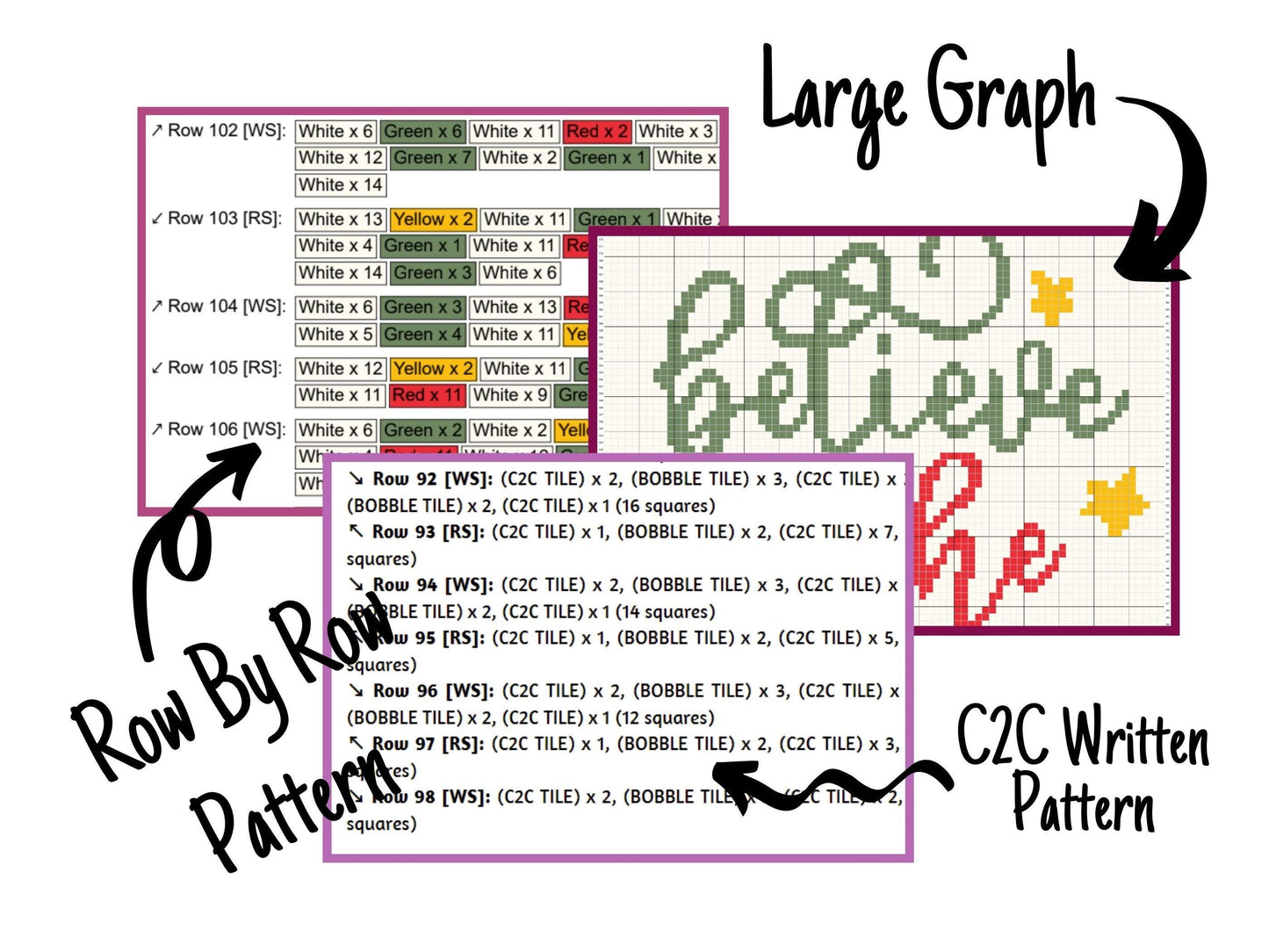 Believe In The Magic Graph and Pattern C2C & Tapestry Crochet- Quote Graphgan Word Blanket Crochet - Inspirational Gifts C2C Message Blanket