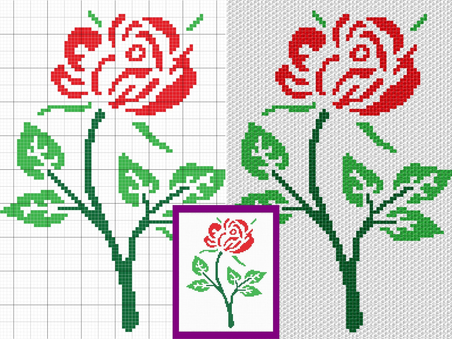 Red Rose Graph and Pattern C2C & Tapestry Crochet - Rose Flower Graphgan - C2C Crochet Rose Blanket - C2C Floral Baby Blanket - Rose Afghan