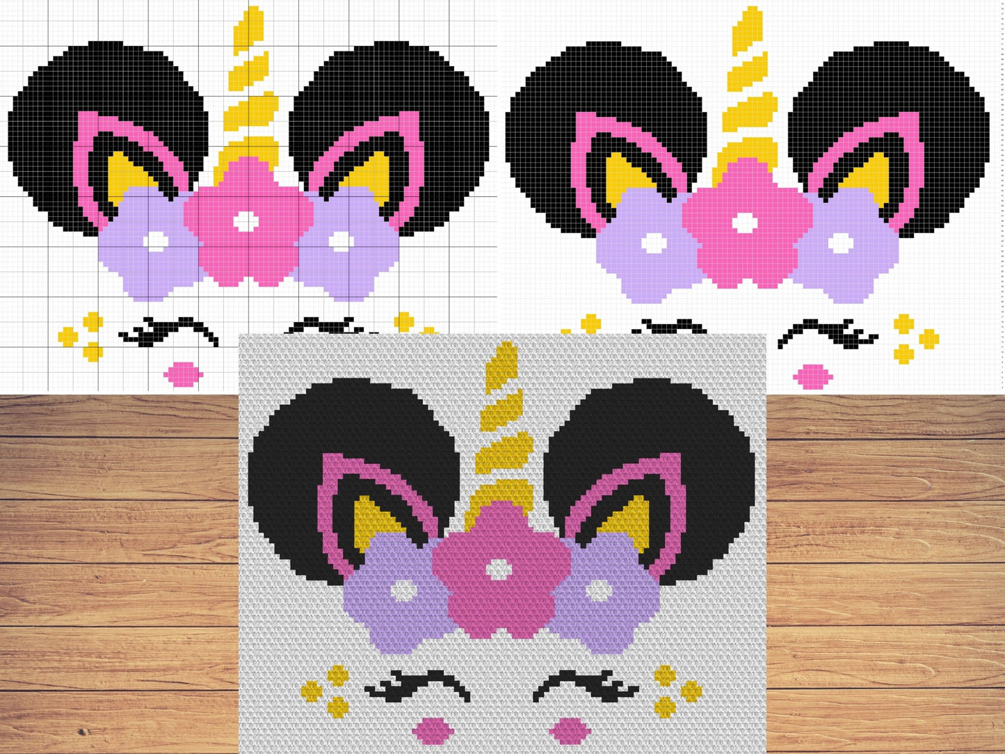 Afro Puff Unicorn Girl Graph and Pattern C2C & Tapestry Crochet - Unicorn C2C Graphgan - Unicorn Flower Crochet - Afro Unicorn Baby Blanket