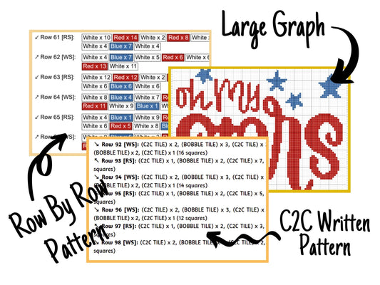4Th Of July Oh My Stars Graph and Pattern C2C & Tapestry Crochet - Quote C2C Graphgan - Crochet Star Blanket - Patriotic Crochet C2C Blanket