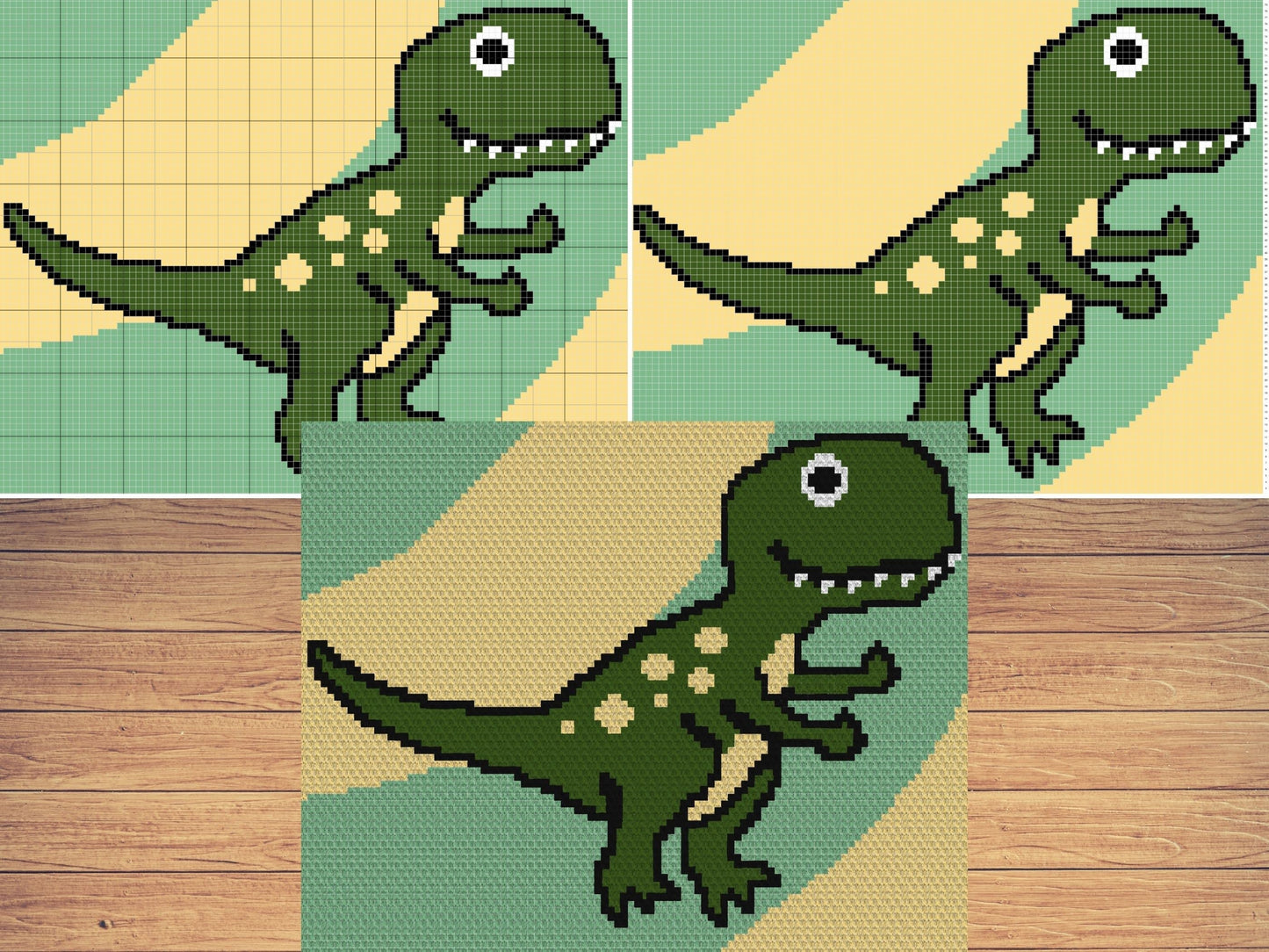 Cute Baby Dinosaur Graph and Pattern C2C & Tapestry Crochet - C2C Dinosaur Graphgan Crochet Dino Blanket - Trex Crochet Pattern C2C Blanket