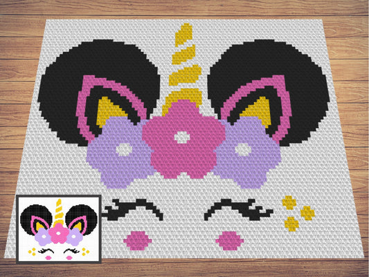 Afro Puff Unicorn Girl Graph and Pattern C2C & Tapestry Crochet - Unicorn C2C Graphgan - Unicorn Flower Crochet - Afro Unicorn Baby Blanket