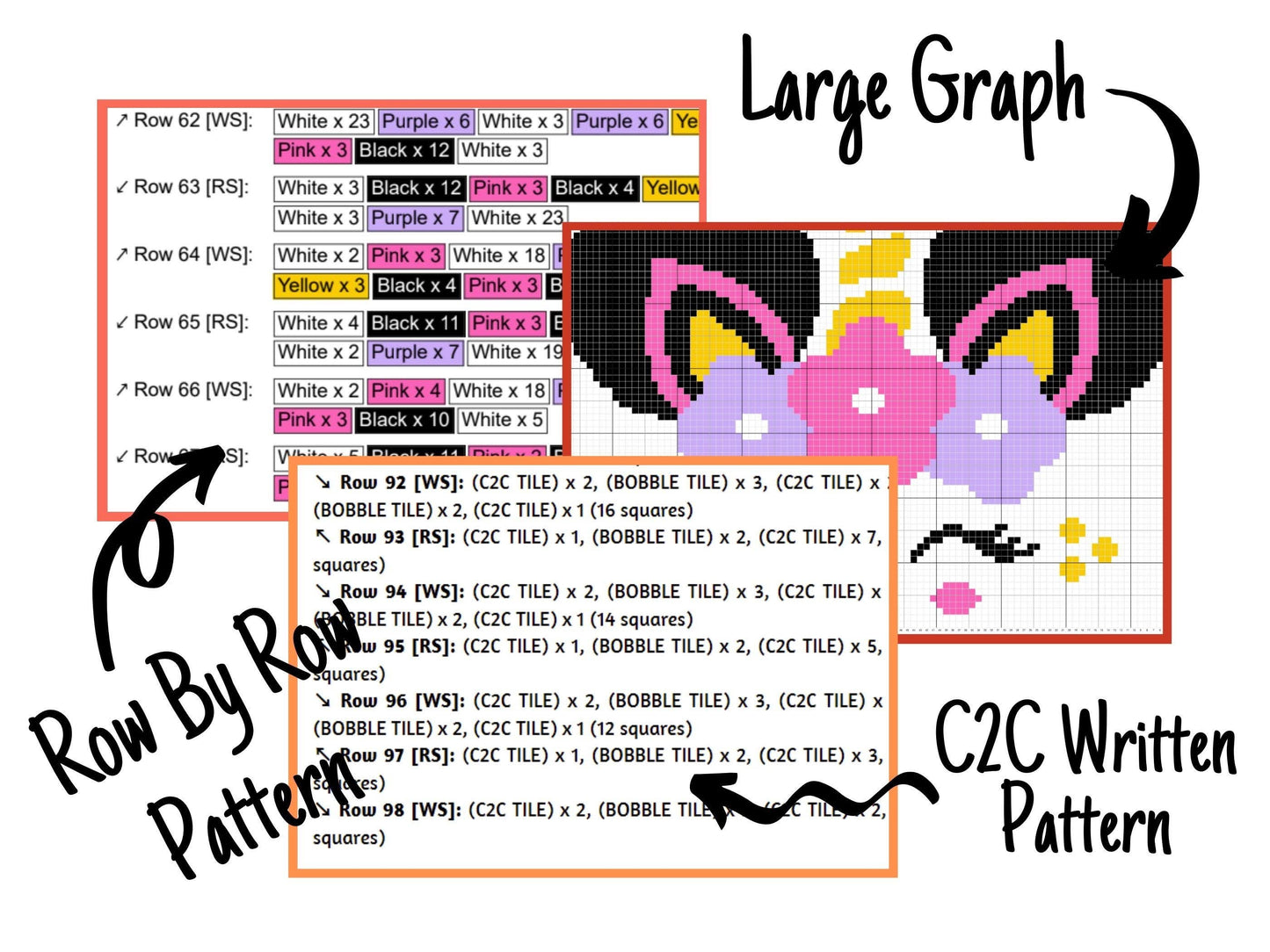 Afro Puff Unicorn Girl Graph and Pattern C2C & Tapestry Crochet - Unicorn C2C Graphgan - Unicorn Flower Crochet - Afro Unicorn Baby Blanket