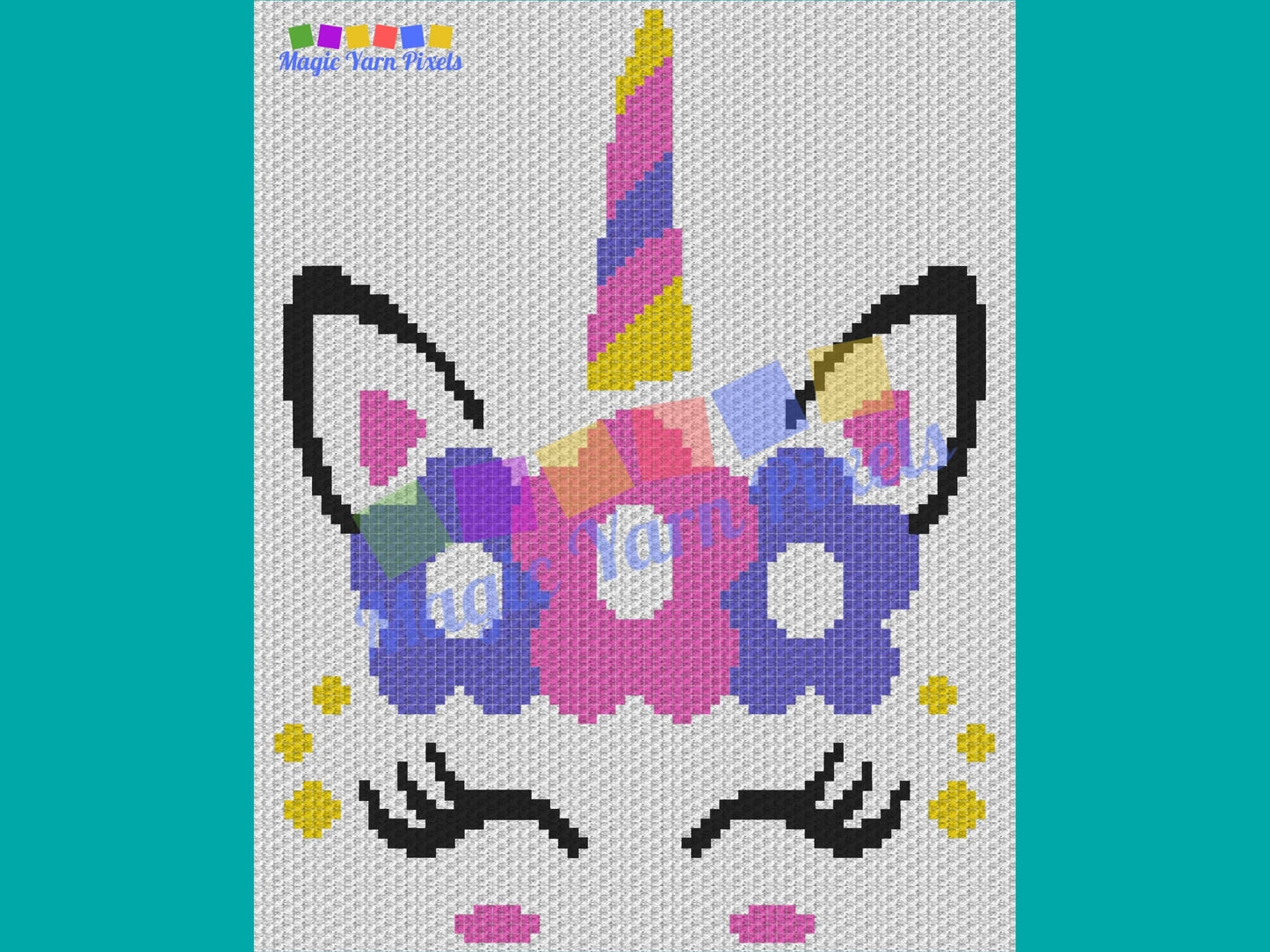 Cute Rainbow Unicorn Face Graph and Pattern C2C & Tapestry Crochet - Unicorn C2C Graphgan - Crochet Unicorn Blanket - Rainbow Blanket Gift