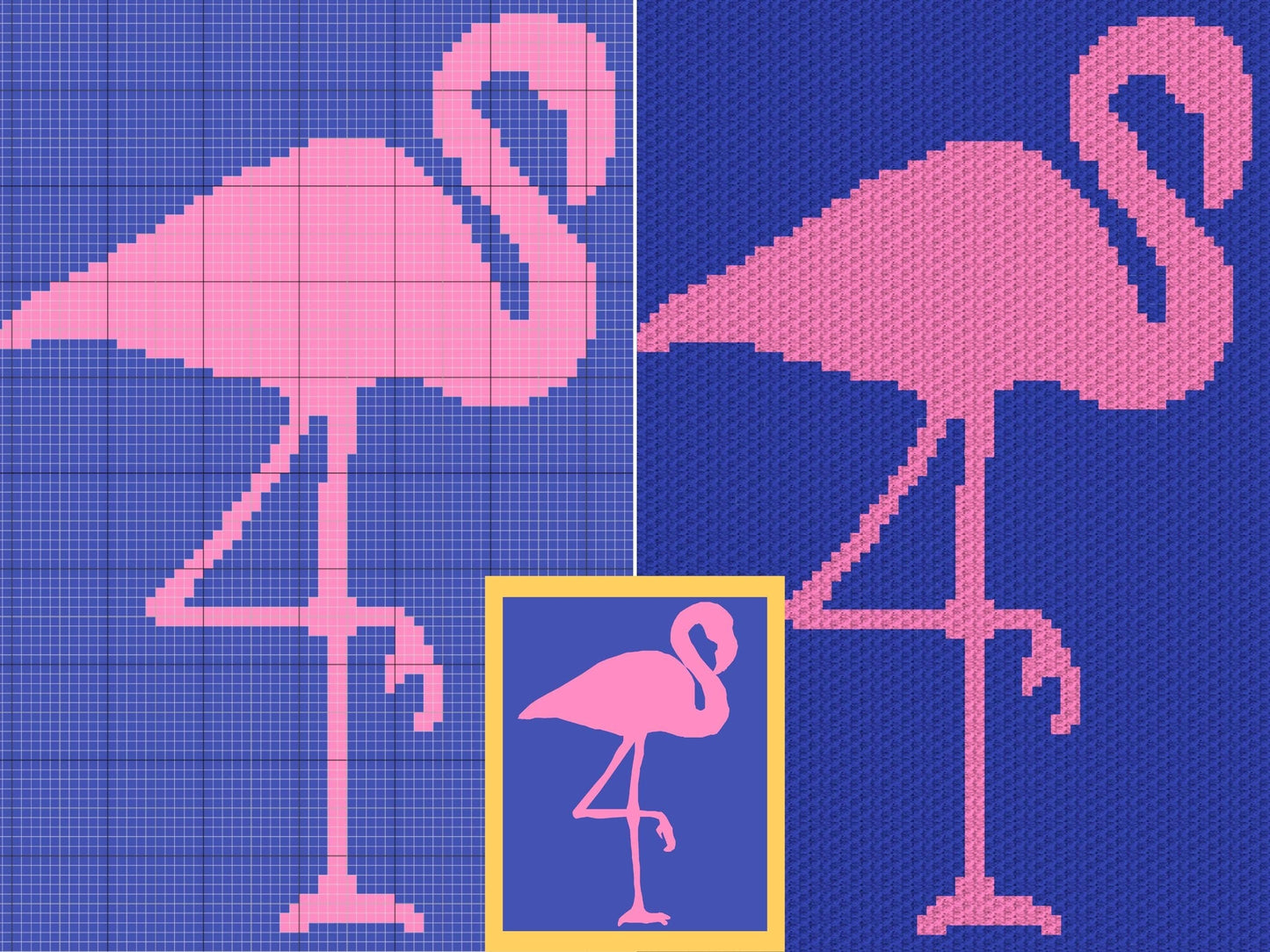Pink Flamingo Outline Graph and Pattern C2C & Tapestry Crochet - Flamingo C2C Graphgan Crochet Flamingo Blanket - Flamingo Decor C2C Blanket