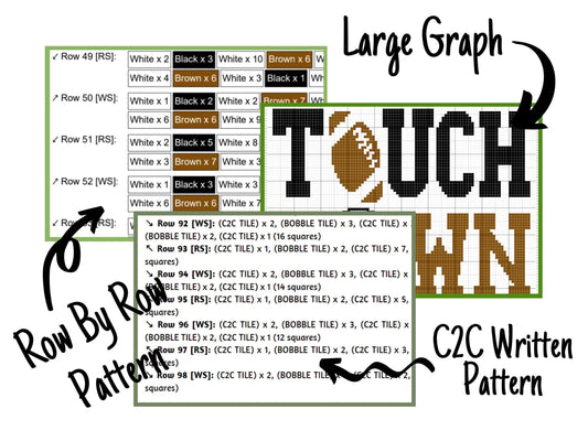 American Football Touch Down Graph and Pattern C2C & Tapestry Crochet - C2C Crochet Sports Blanket - C2C Crochet Football Pattern Blanket