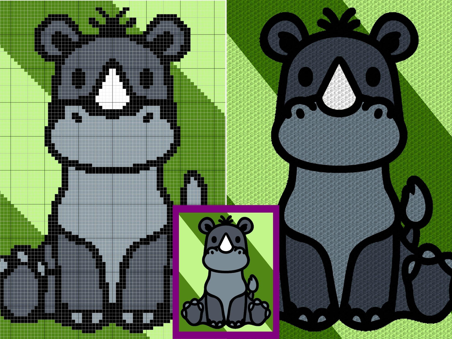 Cute Baby Rhino Graph and Pattern C2C & Tapestry Crochet - Rhino C2C Graphgan - Crochet Rhino Baby Blanket - C2C Dinosaur Baby Blanket Gift