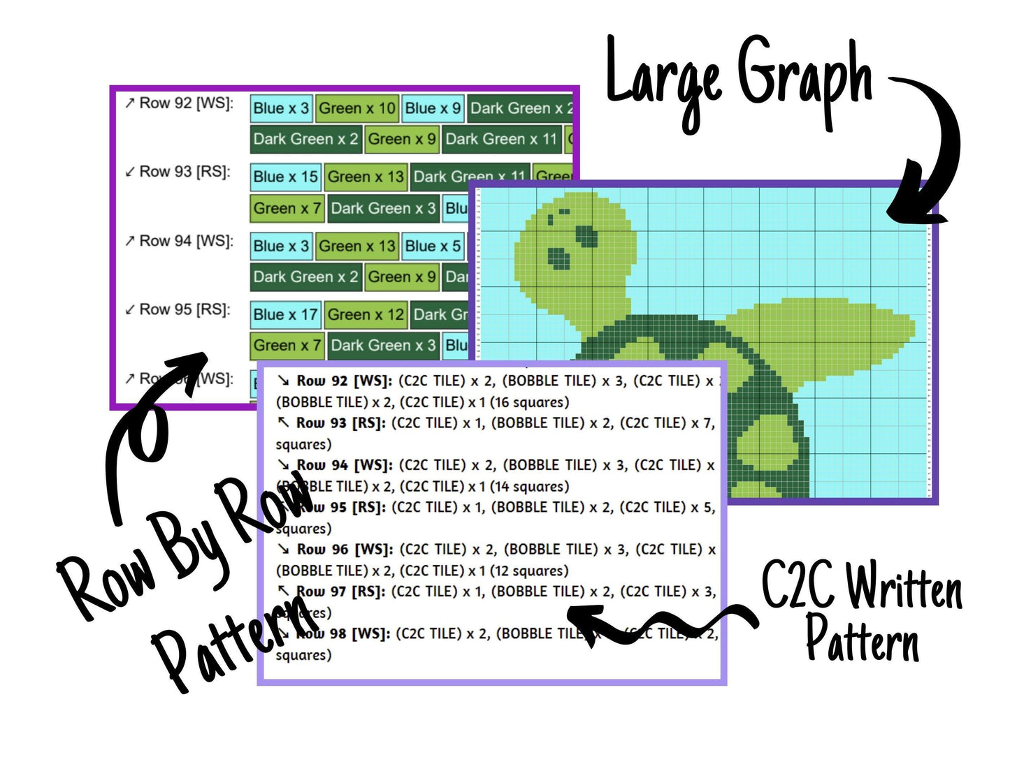 Sea Turtle Graph and Pattern C2C & Tapestry Crochet - Turtle C2C Graphgan Crochet Turtle Blanket - Crochet Sea Animals C2C Baby Blanket Gift