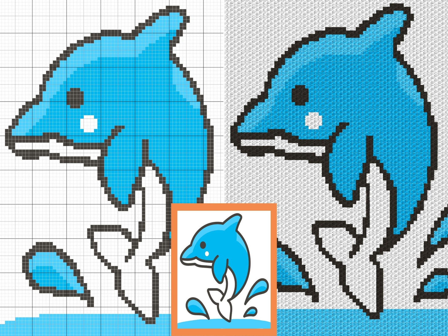 Jumping Dolphin Splash Graph and Pattern C2C & Tapestry Crochet - Dolphin Graphgan - Crochet Dolphin Blanket - Sea Animals C2C Baby Blanket