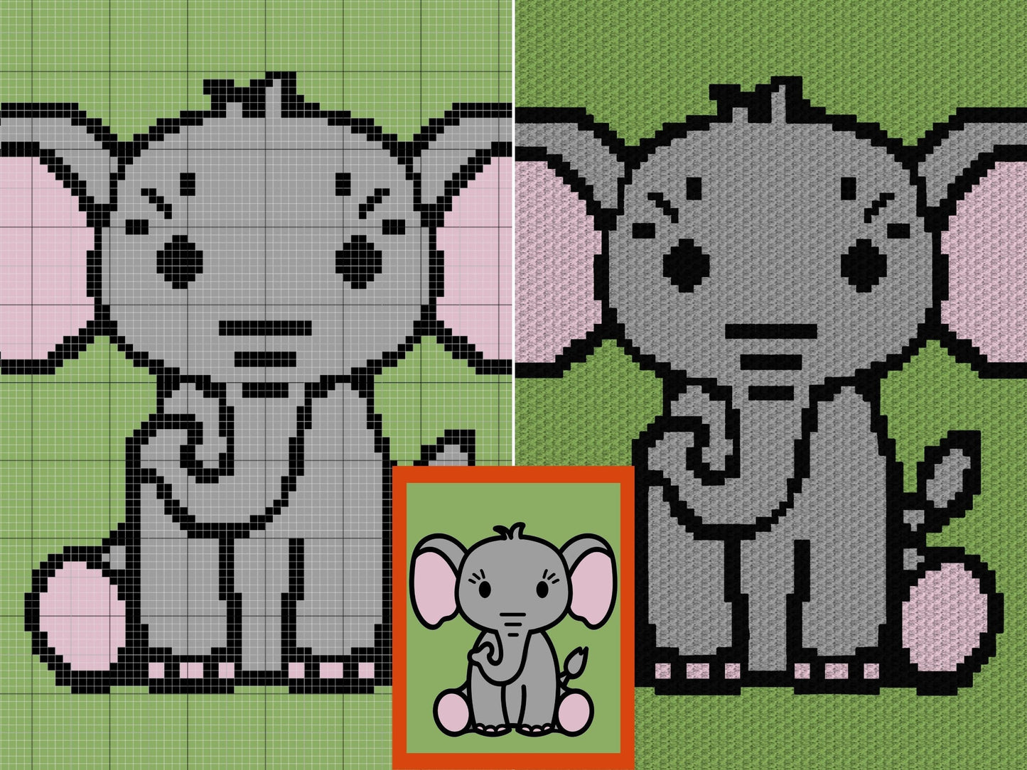 Cute Baby Elephant Graph and Pattern C2C & Tapestry Crochet - C2C Elephant Graphgan Crochet Elephant Blanket -C2C Elephant Blanket Gift Baby