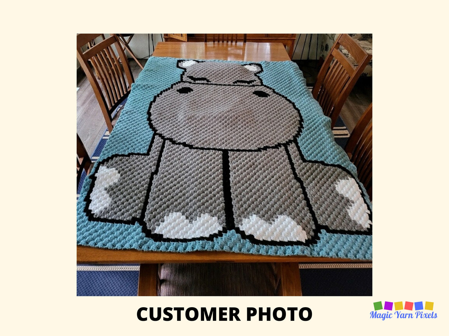 Cute Baby Hippo Graph & Pattern C2C and Tapestry Crochet-Hippo Graphgan-Jungle Nursery Decor Crochet Blanket- Crochet Hippo C2C Baby Blanket