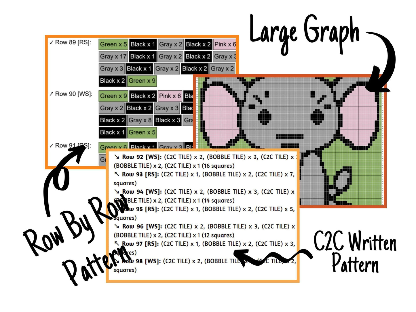 Cute Baby Elephant Graph and Pattern C2C & Tapestry Crochet - C2C Elephant Graphgan Crochet Elephant Blanket -C2C Elephant Blanket Gift Baby