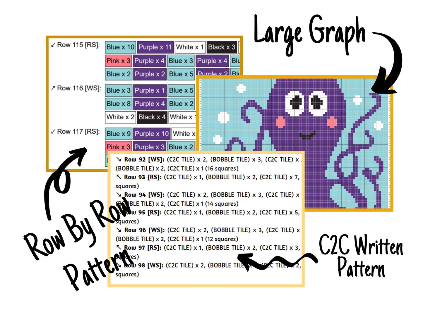Funny Octopus Graph and Pattern C2C & Tapestry Crochet - Crochet Ocean Animals Graphgan Octopus Blanket - Crochet Octopus Blanket Baby Gifts