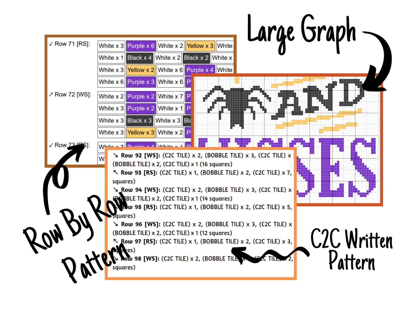 Halloween Bugs & Kisses Graph and Pattern C2C and Tapestry Crochet - Halloween C2C Graphgan - Crochet Halloween Blanket - C2C Spooky Blanket