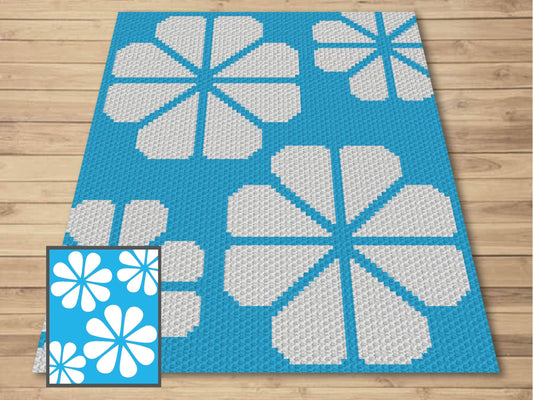 Abstract Daisy Print Graph and Pattern C2C & Tapestry Crochet - Flower C2C Throw Graphgan Crochet Daisy Blanket - C2C Daisy Blankets Crochet