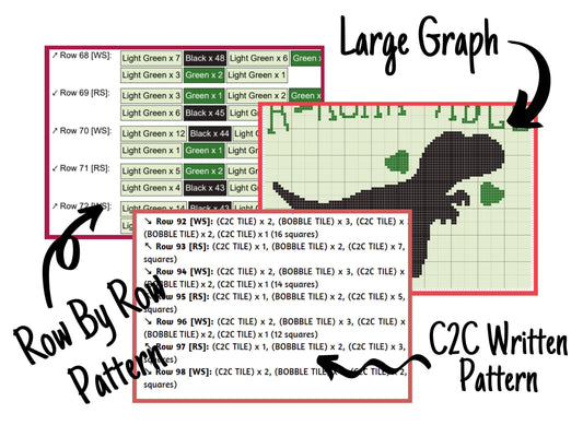 A-Roar-Able Graph and Pattern C2C & Tapestry Crochet - Crochet T-rex Graphgan Crochet Dinosaur Blanket - C2C Crochet Dinosaurs Baby Blankets