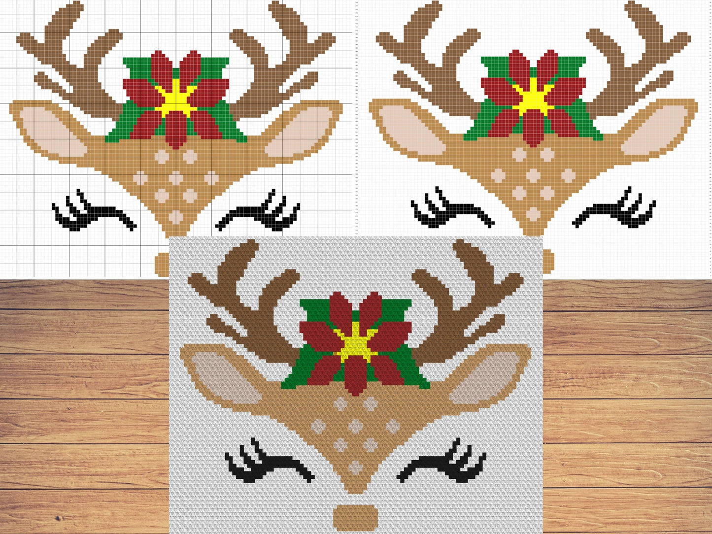 Christmas Reindeer Face Graph and Pattern C2C & Tapestry Crochet - Christmas C2C Graphgan Crochet Reindeer Baby Blanket - C2C Winter Blanket
