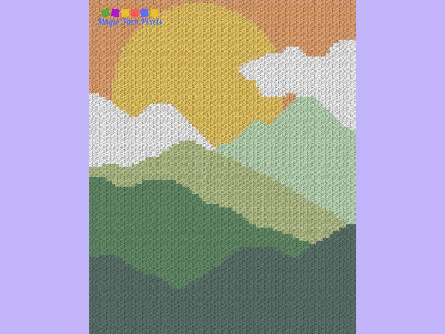 Mountain Landscape Graph and Pattern C2C & Tapestry Crochet - Boho Sunset C2C Graphgan Crochet Mountain Blanket - C2C Boho Baby Blanket Gift