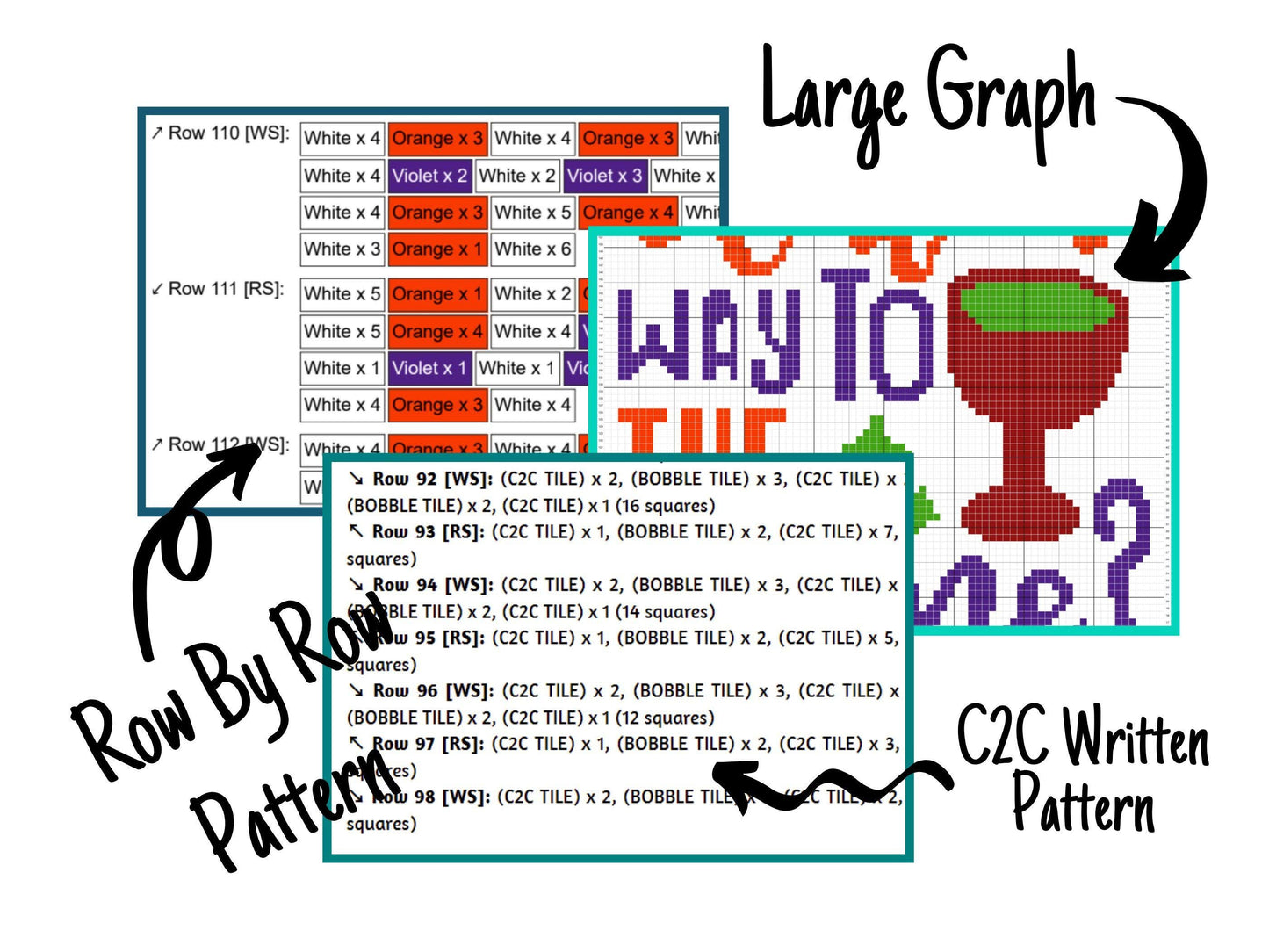 Witch Way To The Wine Graph and Pattern C2C & Tapestry Crochet - C2C Halloween Graphgan - Crochet Halloween Blanket - C2C Witch Blanket Gift