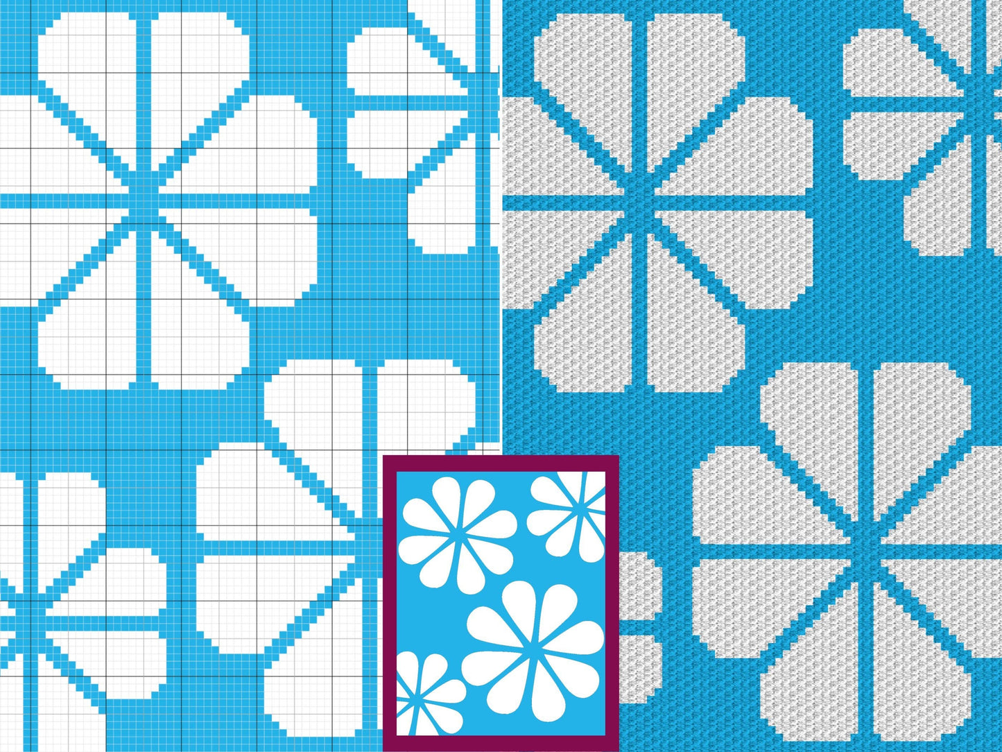 Abstract Daisy Print Graph and Pattern C2C & Tapestry Crochet - Flower C2C Throw Graphgan Crochet Daisy Blanket - C2C Daisy Blankets Crochet