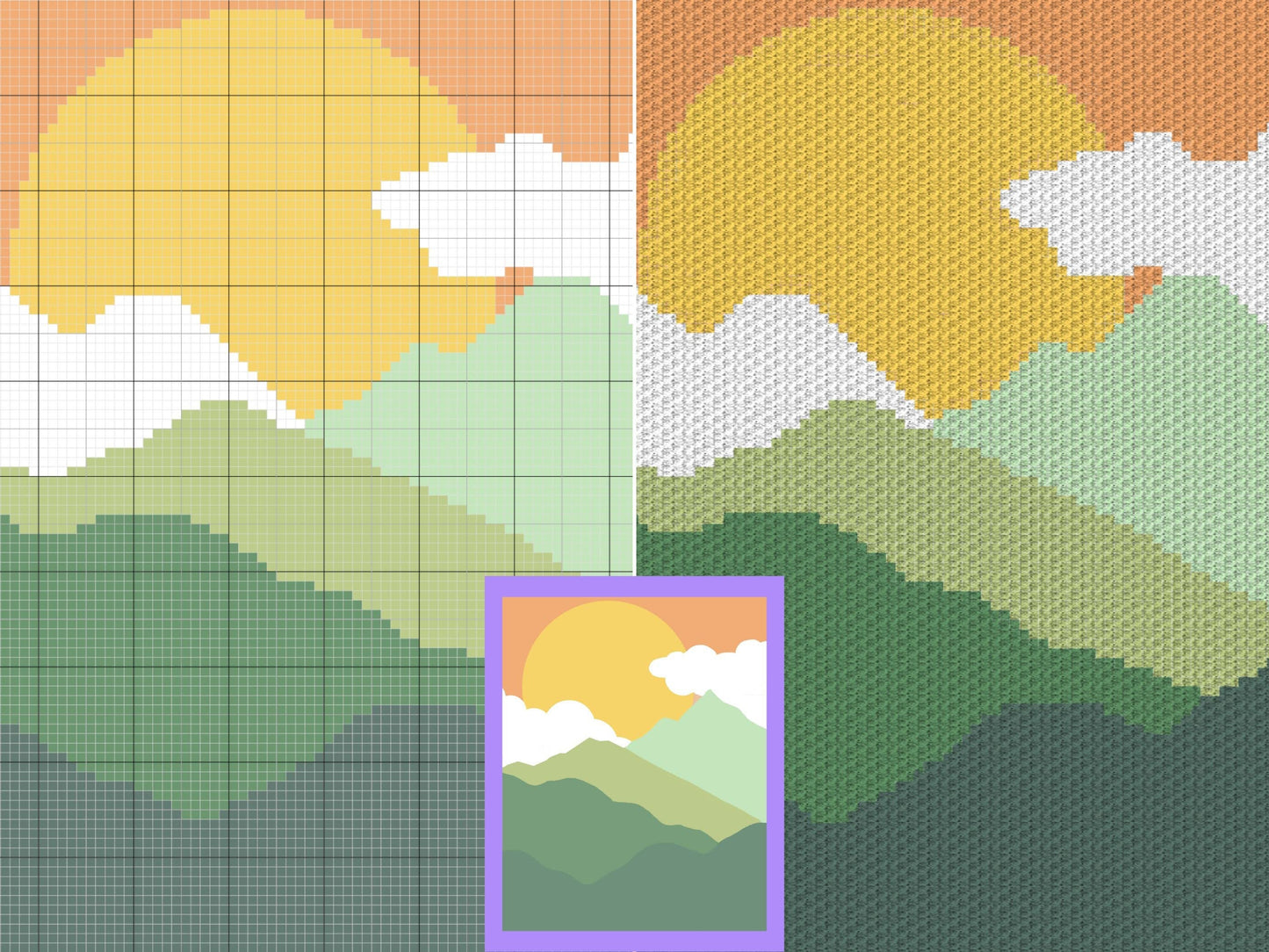 Mountain Landscape Graph and Pattern C2C & Tapestry Crochet - Boho Sunset C2C Graphgan Crochet Mountain Blanket - C2C Boho Baby Blanket Gift