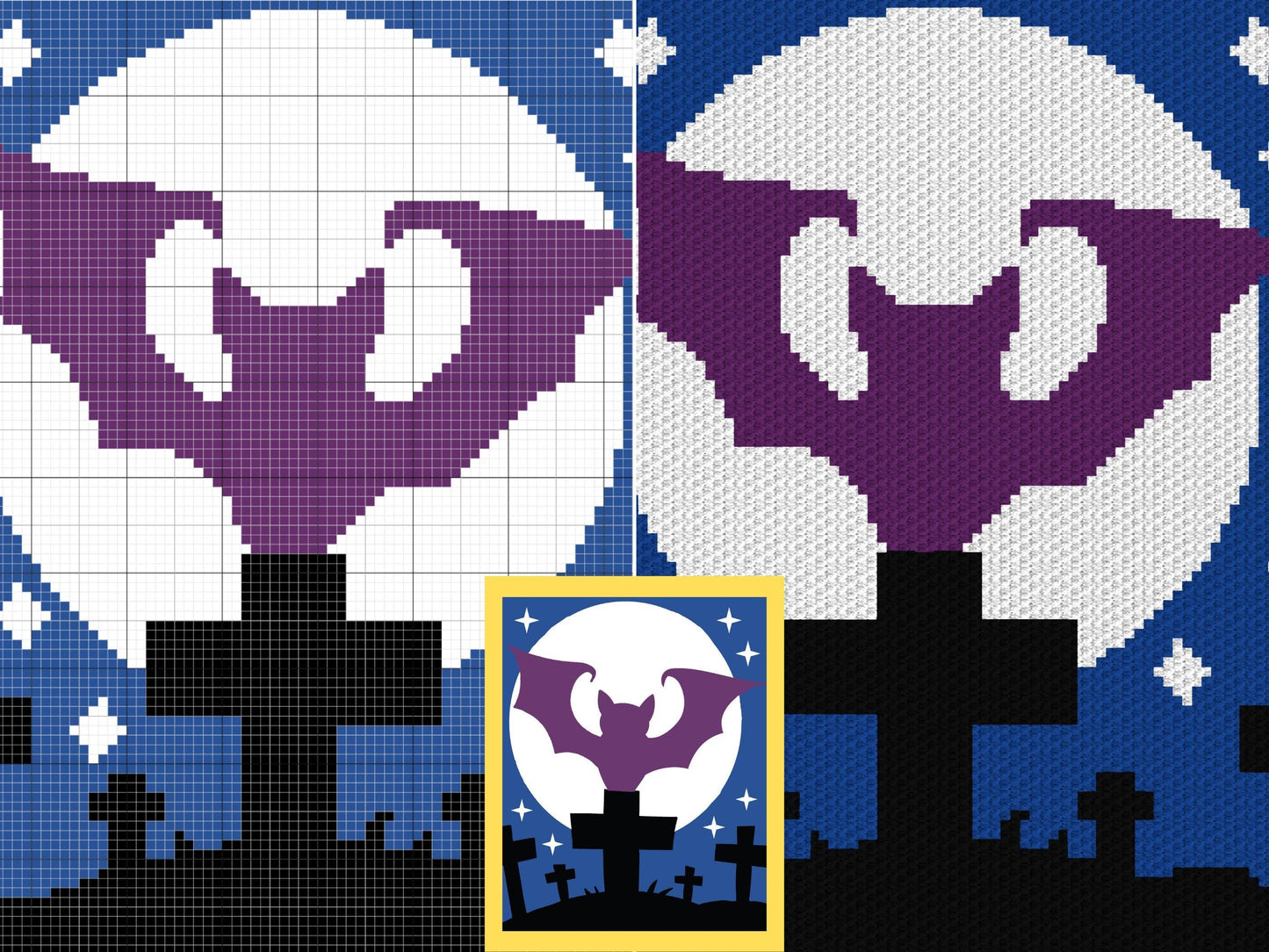 Halloween Moonlight Bat Graph and Pattern C2C & Tapestry Crochet - Crochet Bat Graphgan - Spooky Blanket - C2C Halloween Blanket Gift Babies