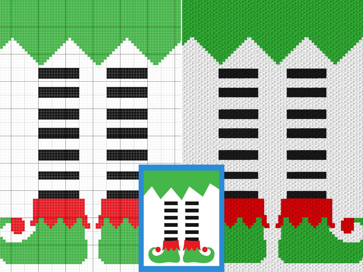 Christmas Elf Legs Graph and Pattern C2C & Tapestry Crochet - Elf Legs Graphgan Crochet Elf Patterns - Christmas C2C Elf Blanket Gift Babies